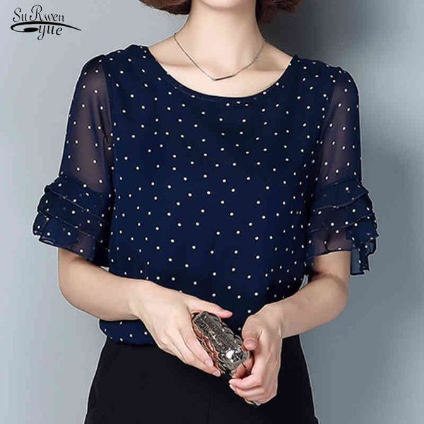 

spring women's chiffon blouse short sleeve plus size s-5xl polka dot thin casual shirt femme clothing pink white 4010 210521