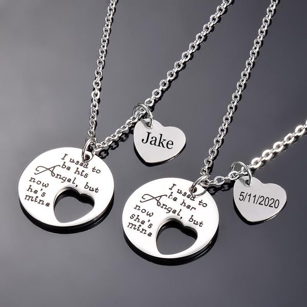 

pendant necklaces custom i used to be his/he angel now he's/she's mine necklace stainless steel memorial jewelry dropshiping, Silver