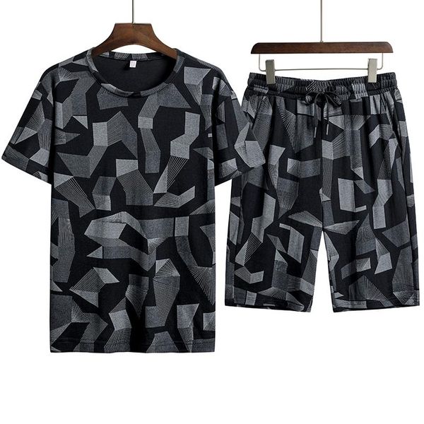 

sport set men camouflage sportswear summer beacht 2 piece suit 2021 classic slim fit short sleeve gym fitness jogger tracksuit running sets, Black;blue