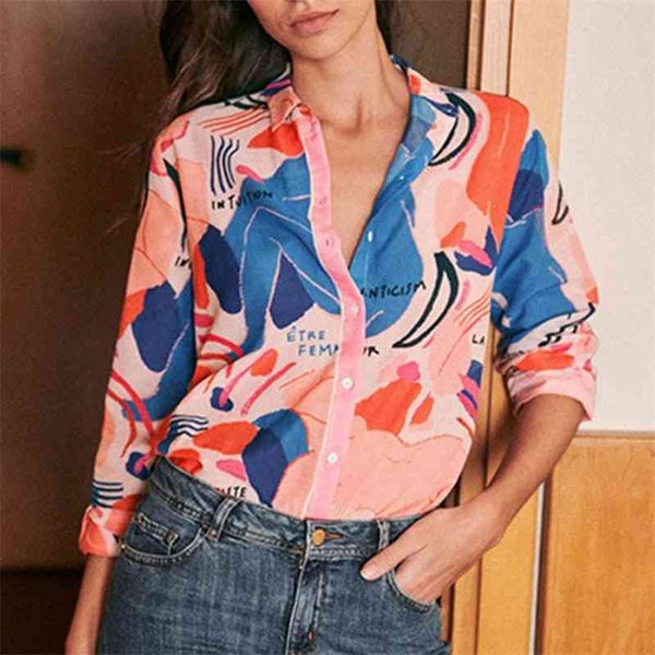 

women's knits & tees floral print shirt summer autumn casual long sleeve button up chic cotton silk blouse office lady shirts tuni, White
