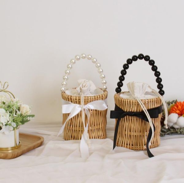 

2021 pearl women hand-woven handbag straw woven's bag rattan small crossbody bags