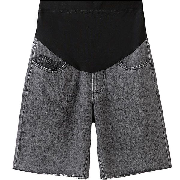 

maternity bottoms black blue preppy style summer knee-length denim shorts high waist pregnant women wide-legged jeans straight trousers, White