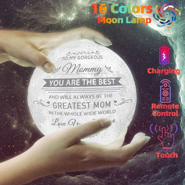 

night lights drop personalized 3d printing moon light usb rechargeable birthday holiday party gift for mother