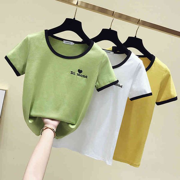 

women's t-shirt embroidered shirt, cotton t-shirt with short sleeves ziok, White