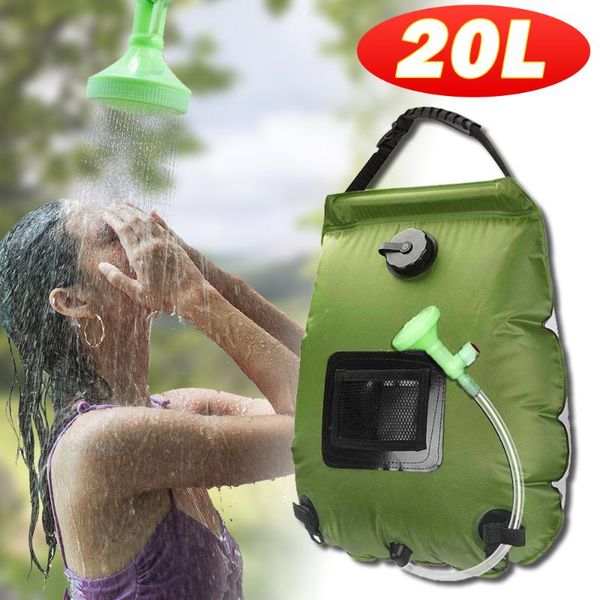 

hydration packs 20l water bags outdoor camping solar shower bag heating hiking climbing portable foldable bath switchable head