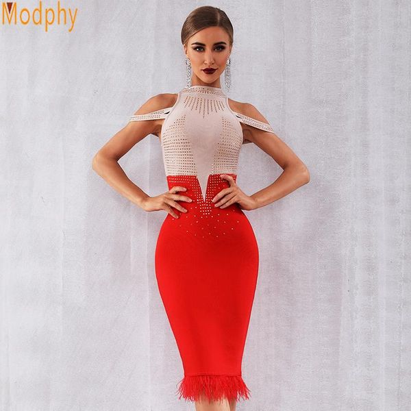 

casual dresses 2021 summer celebrity fashion nightclub party show thin buttocks light luxury drill feather dress, Black;gray