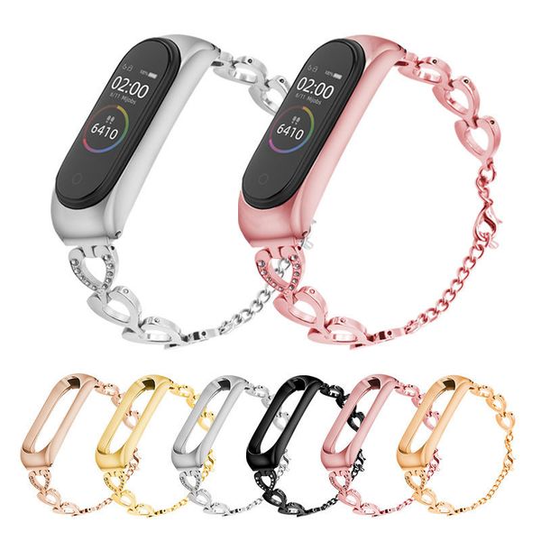 Correias de pulseira inteligentes para Xiaomi MI Band 6 5 Pulseira Mulher Presente MIBAND 4 3 Pulseiras De Metal Aço Inoxidável Watchband Acessórios