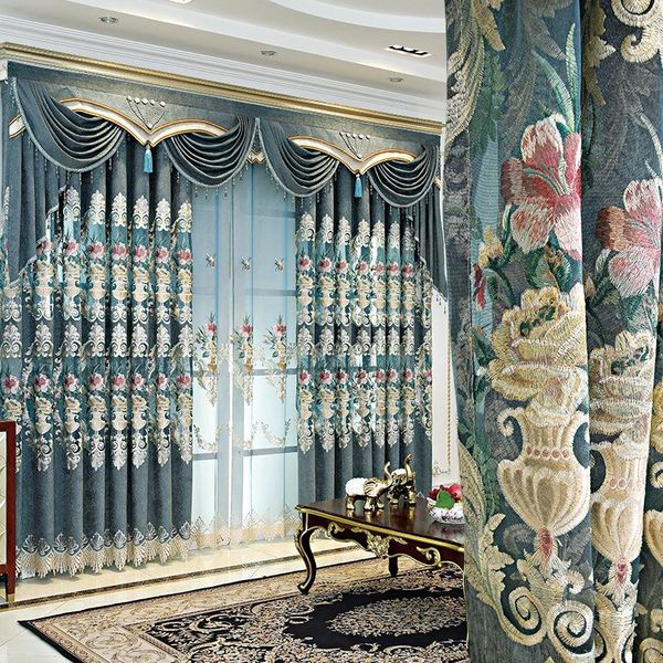 

custom hollow-out european-style curtains for living room bedroom balcony embroidered chenille high shading curtain & drapes