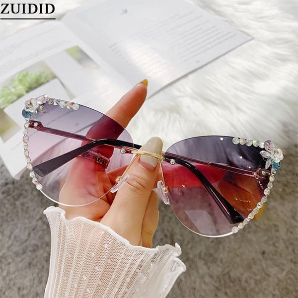 

sunglasses 2021 fashion rimless women tide diamond inlay cat eye moda mujer vasos decorativos zonnebril dames, White;black