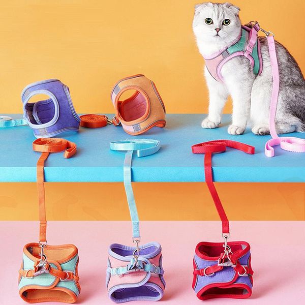 

cat collars & leads cawayi kennel reflective pet harness + leash set training walking for small cats dogs collar adjust leashes