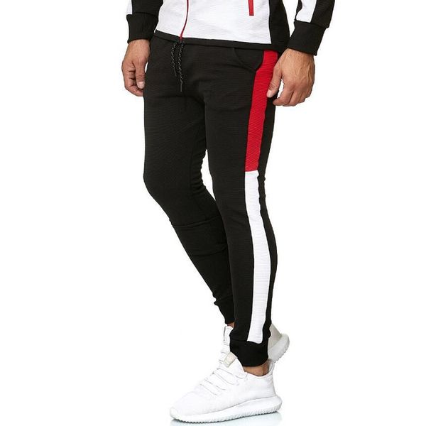 

fall/winter new style mid-waist popular men's striped color matching casual pants slim-fit sports trousers men, Black