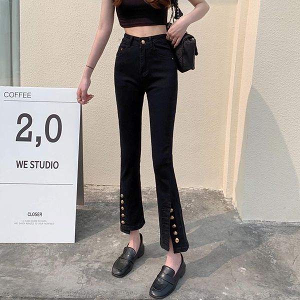 

women's jeans nine split fork women 2021 high waist large size fat mm slim elastic straight pants child summer, Blue