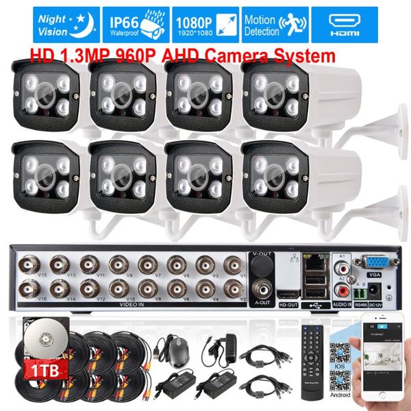 

system 16ch 1080p dvr nvr with 8pcs 1.3mp 960p 2500tvl outdoor camera security 4*array video surveillance set cctv systems