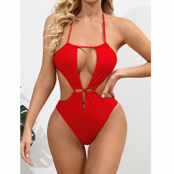 

2021swimwear women one-piece swimsuit female halter bathing suit hollow out monokini swimming suit beach push up swimsuit womenswimwear, White;black