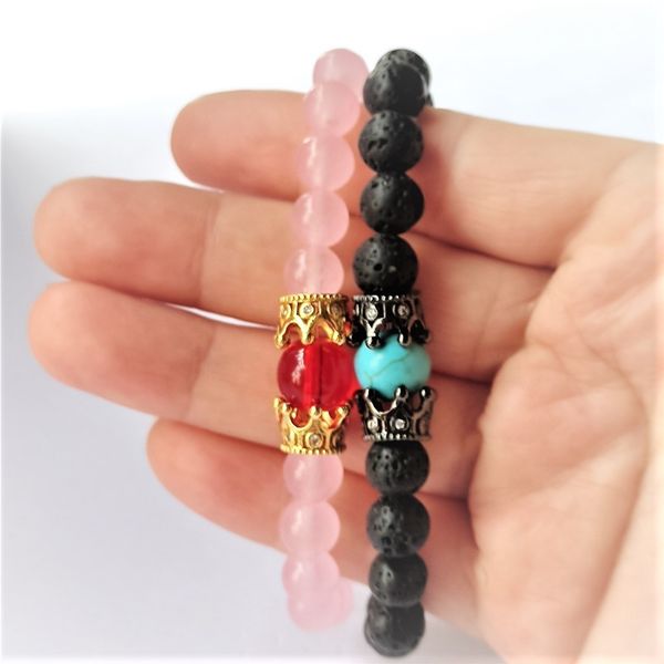 

special offer 70% off 2021 volcanic powder pearl bracelet yoga micro zircon crown bracelet set, Black
