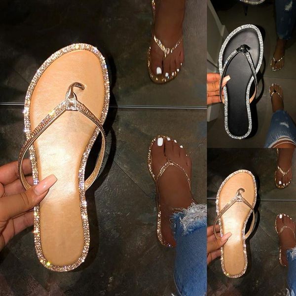 

slippers adisputent women summer flat beach female crystal rivets slides slipper shoes girls woman flip flops footwear, Black