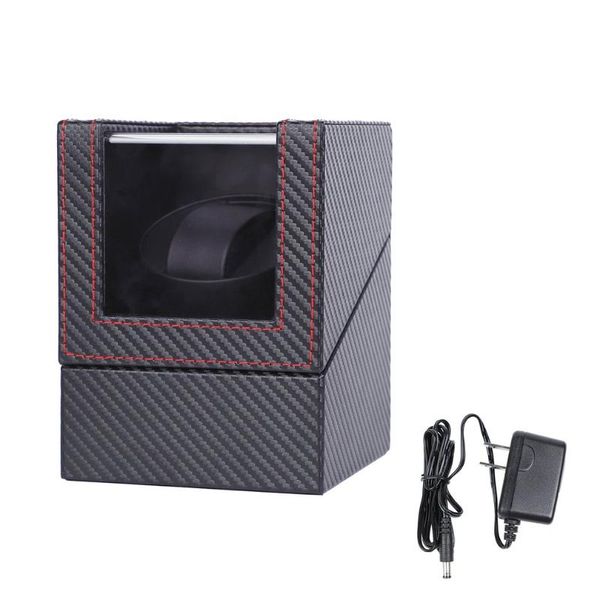 

watch boxes & cases carbon leather motor shaker winder holder display automatic mechanical winding box jewelry eu/us/au, Black;blue