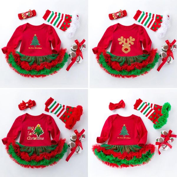 

clothing sets malapina born baby girls christmas suit clothes cartoon tree one-piece skirt set female children's romper dress socks, White