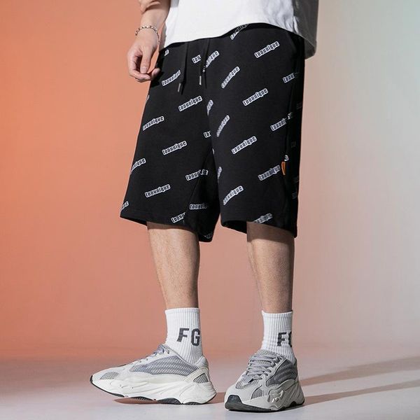 

men's shorts 2021 summer tide brand male three-dimensional letters fully printed five points casual pants loose sports, White;black