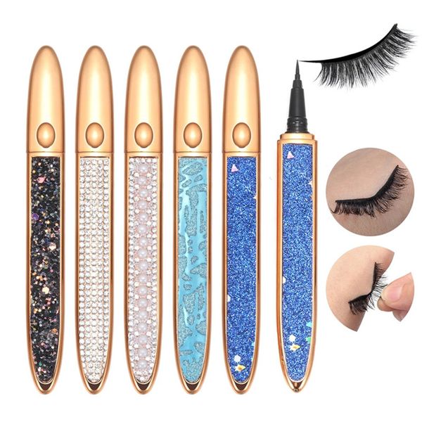 Magischer selbstklebender Eyeliner-Klebestift für falsche Wimpern 2-in-1 Magic Diamond Bling Glitter Liquid Eye Liner Pen Wasserdicht