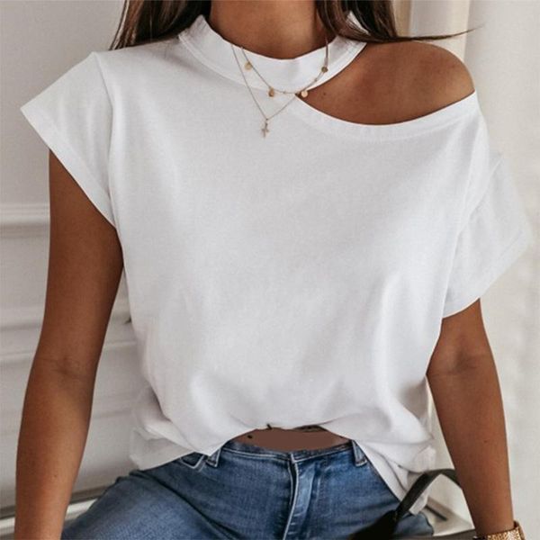 

women's t-shirt summer 2021 girls tshirt off shoulder short sleeve white solid black ladies tshirts halter fashion casual t shirts