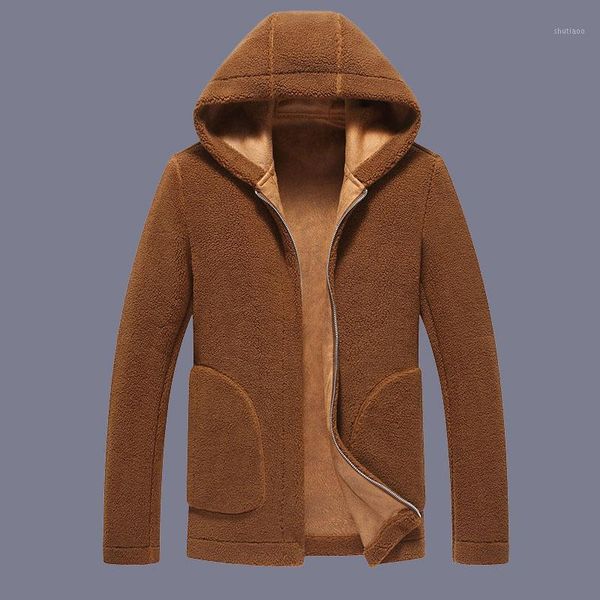 

men's jackets 2022 faux fur integrated padded jacket winter youth slim double-sided hooded, Black;brown