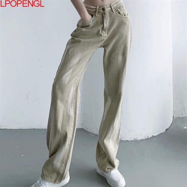 

women's jeans tie-dye straight leg high-waist loose fashion mopping trousers literary vintage high-quality washed pants 2021, Blue