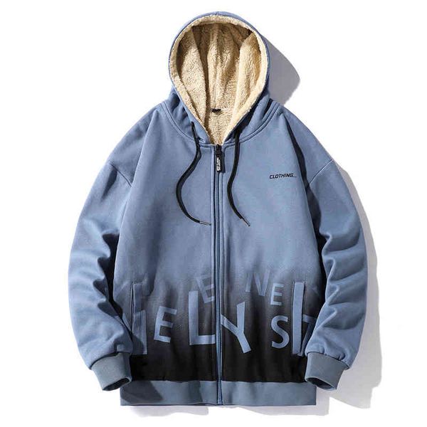 

plush thickened sweater autumn and winter youth cardigan hooded cashmere coat men's wear, Black