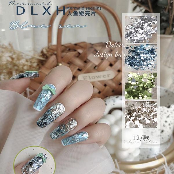 

nail glitter 50g/bag mixed hexagon art sequins mermaid flake decoration uv gel varnish tip powder diy manicure desi, Silver;gold