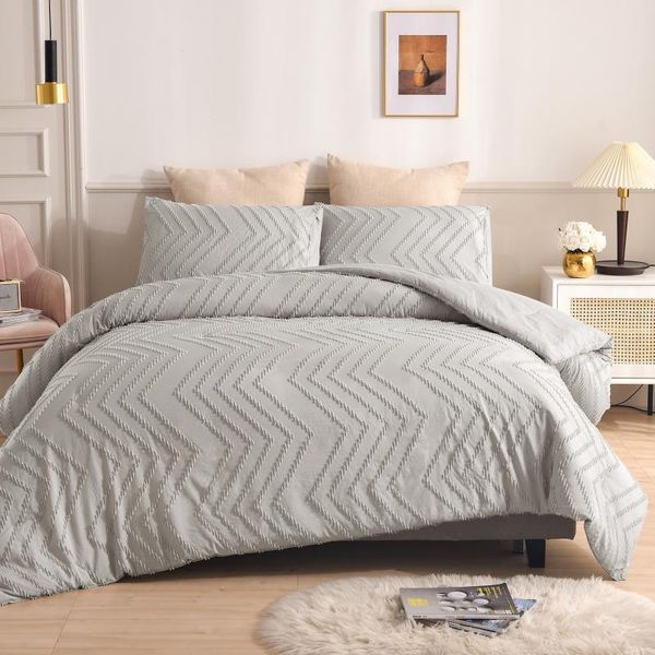 

bedding sets luxury set grey white chic quilt cover with pillowcase art bed no sheet  king size 2/3pcs home textiles