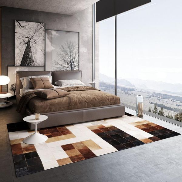 

carpets american style nature cowhide patchwork rug big size genuine cow skin fur carpet plaid living room floor mat decorati
