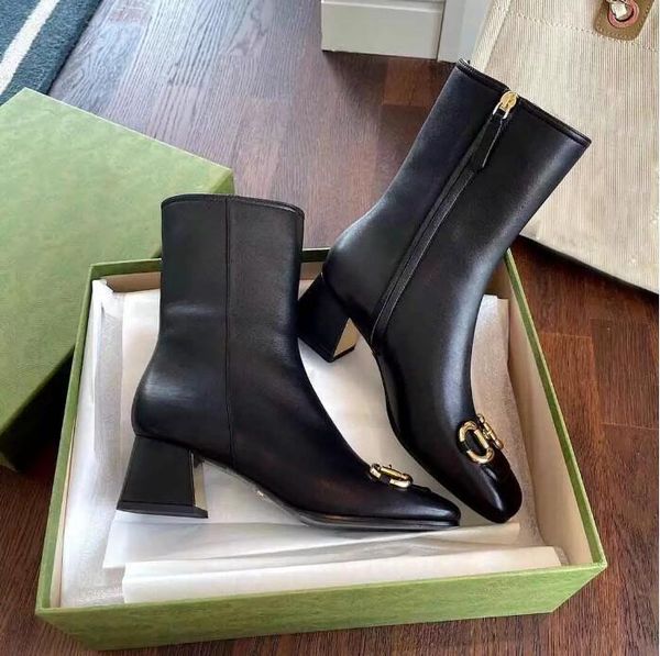 

202s women's ankle boots fashion horse clasp real leather black and white zipper high heels autumn martin knight boot show banquet wome