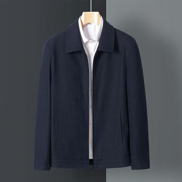 

men's jackets spring autumn mature men smart casual jacket navy blue black turn down collar zipper front design outerwear man daliy bas, Black;brown