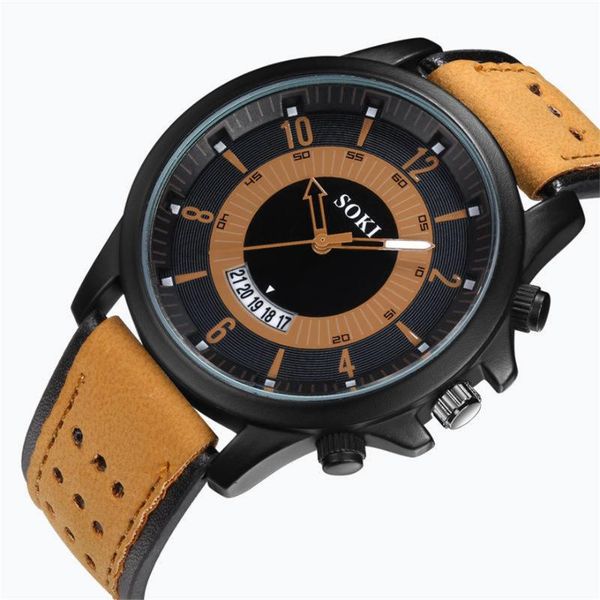 

wristwatches soki fashion watch men casual military sport men's quartz analog wristwatch erkek kol saati relogio masculino, Slivery;brown
