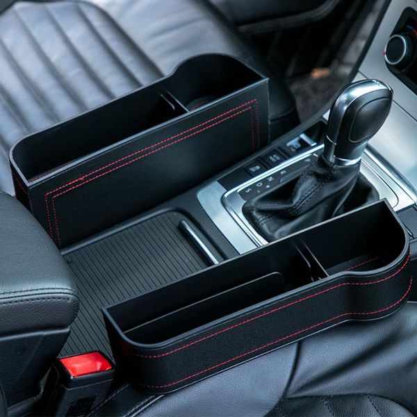

car organizer seat crevice storage box abs pu leather center control gap stowing tidying container water cup drink phone holder