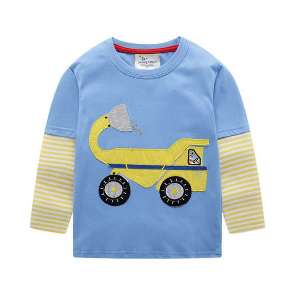 

jumping meters long sleeve t shirts for boys girls cartoon clothing cotton applique designs children op kid shirt 210529, Blue