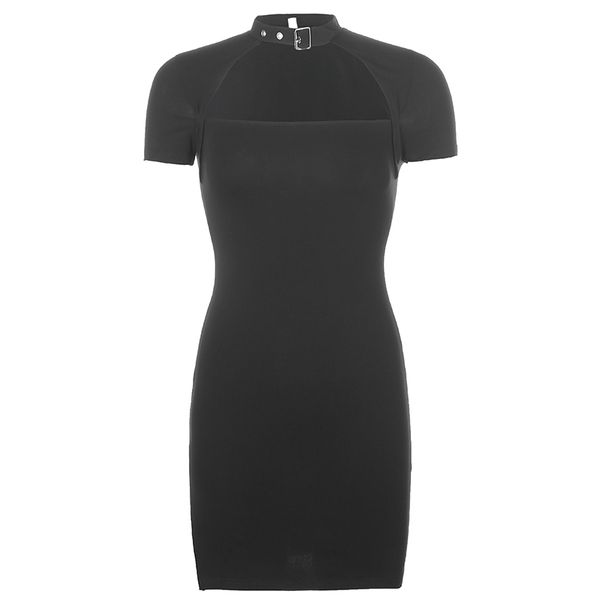 

2021heyoungirl harajuku black bodycon mini dress women split side halter short dresses ladies skinny short sleeve skinny summer 2021, Black;gray