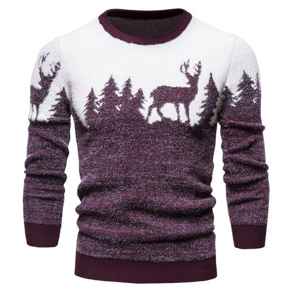 

men's sweaters autumn christmas sweater tree deer print casual o neck slim pull top, White;black