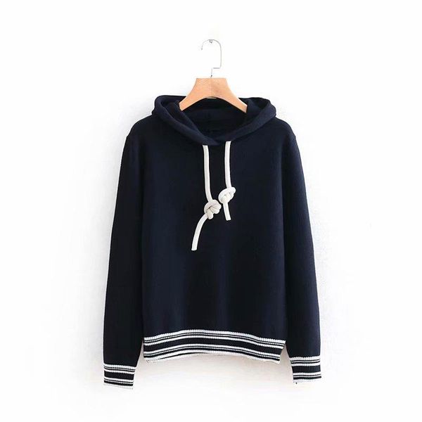 

women's sweaters zxqjcasual striped hem hooded sweater black drawstring collar pullovers fashion cute girls knitwear pull femme, White;black