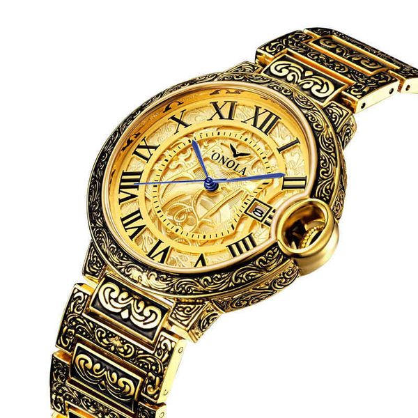 

2021 new fashion retro men's large plate gold watch quartz stainless steel band men, Silver