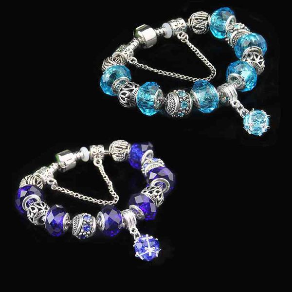 

fashion women purple crystal bracelets charms beads pendant pandora original bracelet bangle jewelry for party gifts diy, Golden;silver