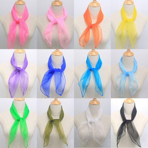 

60x60cm sailor glitter silky square neck scarf candy color lady ribbon handkerchief dance sheer tulle head wrap 12 colors bibs & burp