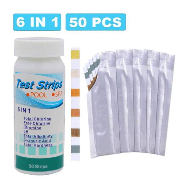 

meters 50 pcs/bottle 6 in 1 multi-functional acid water hardness swimming pool spa chlorine test strip alkalinity ph cyanuric bromine