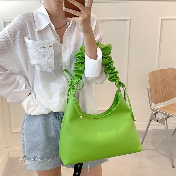 

evening bags pleated shoulder strap 2021 summer quality pu leather bucket crossbody women's small purses and handbag green