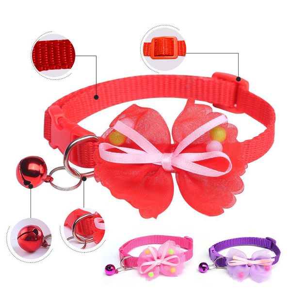 

cat collars & leads pet collar bow adjustable nylon necklace dog bell accessories supplies