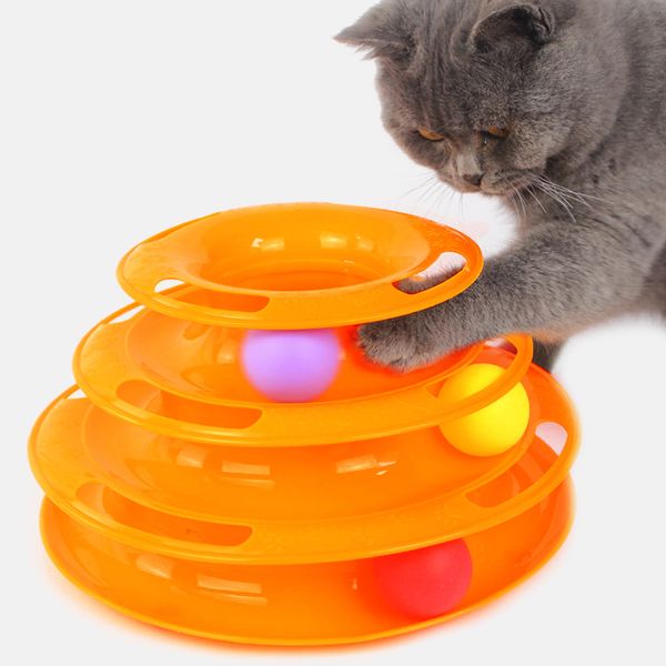 

three levels tower tracks disc cat pet toy intelligence amusement rides shelf dog cat toys training amusement trilaminar ball