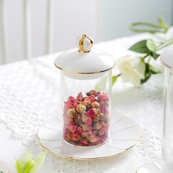 

storage bottles & jars simple art luxury crown transparent glass jar with lid kitchen spice box condiment bottle home flower tea tray