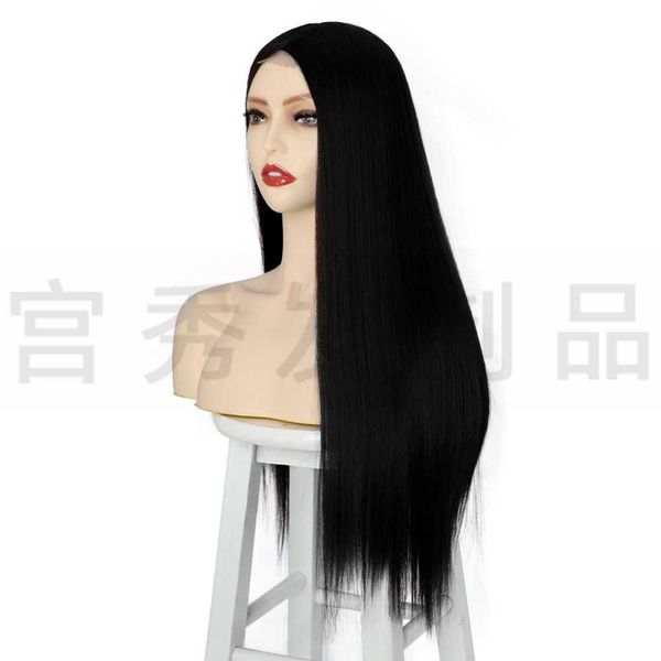 

wig women's wig long hair front lace chemical fiber head cover small s, Black;brown