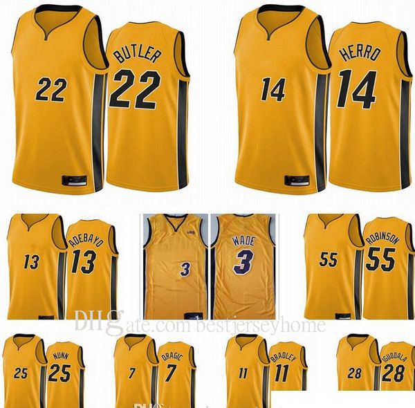 

2021 new arrival printed mens basketball jersey jimmy butler tyler herro bam ado earned edition yellow custom jerseys quick dry size s-2xl, Black;red