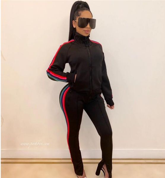 

2021 women's set tracksuits side striped spliced hooded jacket and pants zipper sporty wears two pieces outfit, Gray